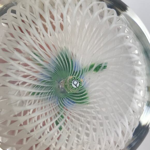 Perthshire 1985A Miniature Blue Flower Spiral Latticinio Cushion Paperweight - Picture 10 of 14